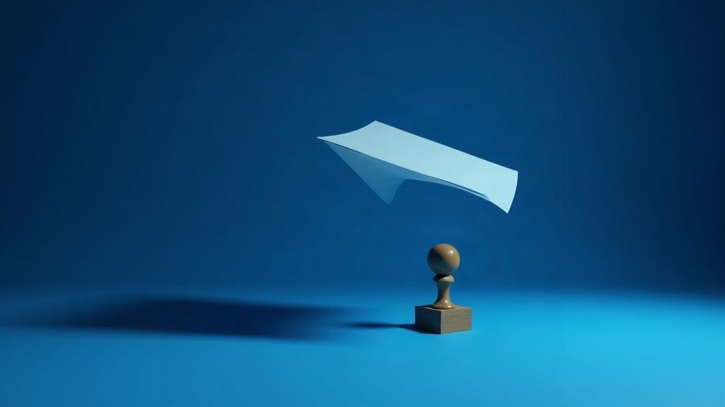 Tampon et document en lévitation sur fond bleu nuit