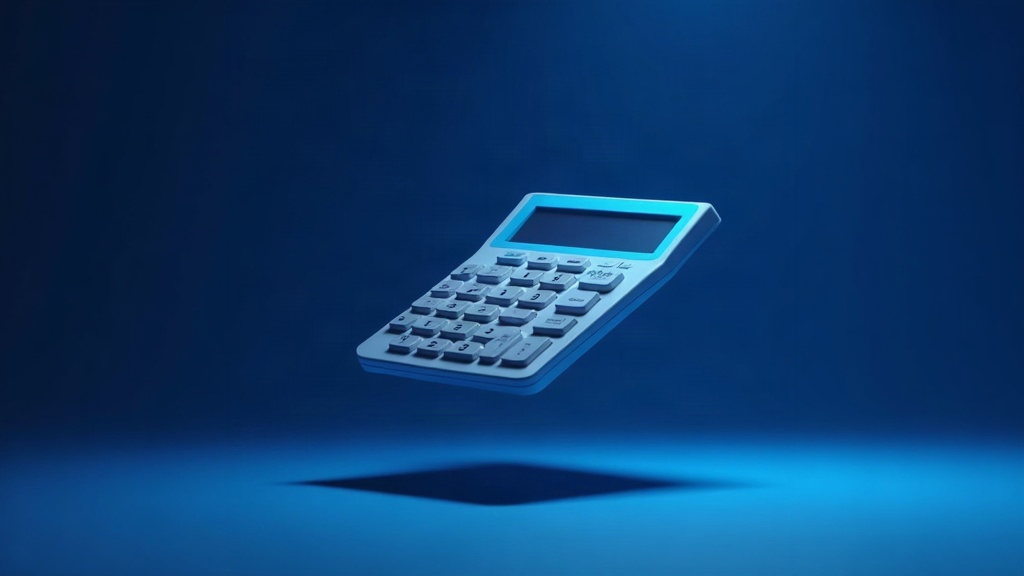 Calculatrice en lévitation sur fond bleu nuit