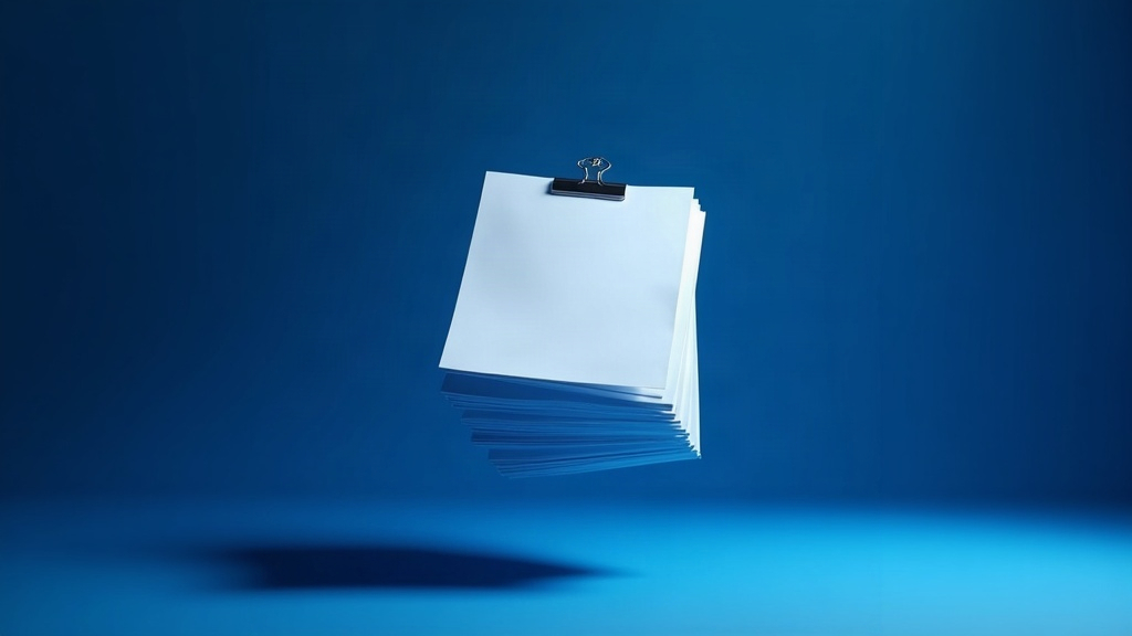 Liasse de bulletins de paie en lévitation sur fond bleu nuit