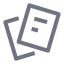 Icon of two overlapping documents with a magnifying glass on a light gray background.